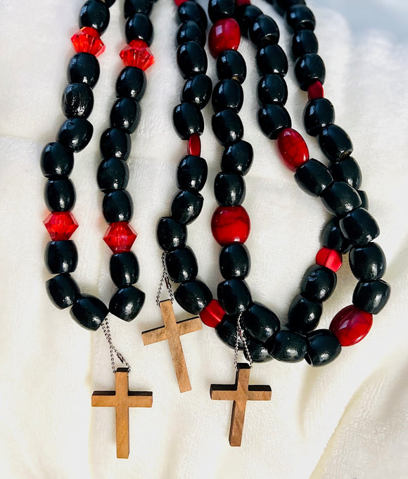 ~Handmade Prayer necklace (**necklace only) Black Olive large Loose bead with crimson crystal inset~