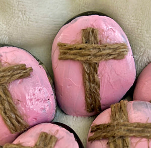 ~Opaque painted burlap Prayer Rocks~ Easter pink!