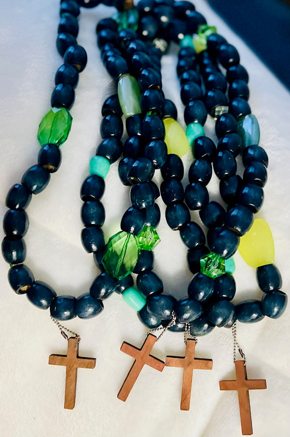 ~Handmade Prayer necklace (**necklace only) Deep aqua large Loose bead with lime crystal inset~