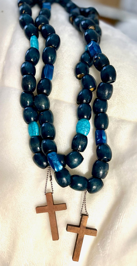 ~Handmade Prayer necklace (**necklace only) Deep aqua Loose bead with turquoise crystal inset~