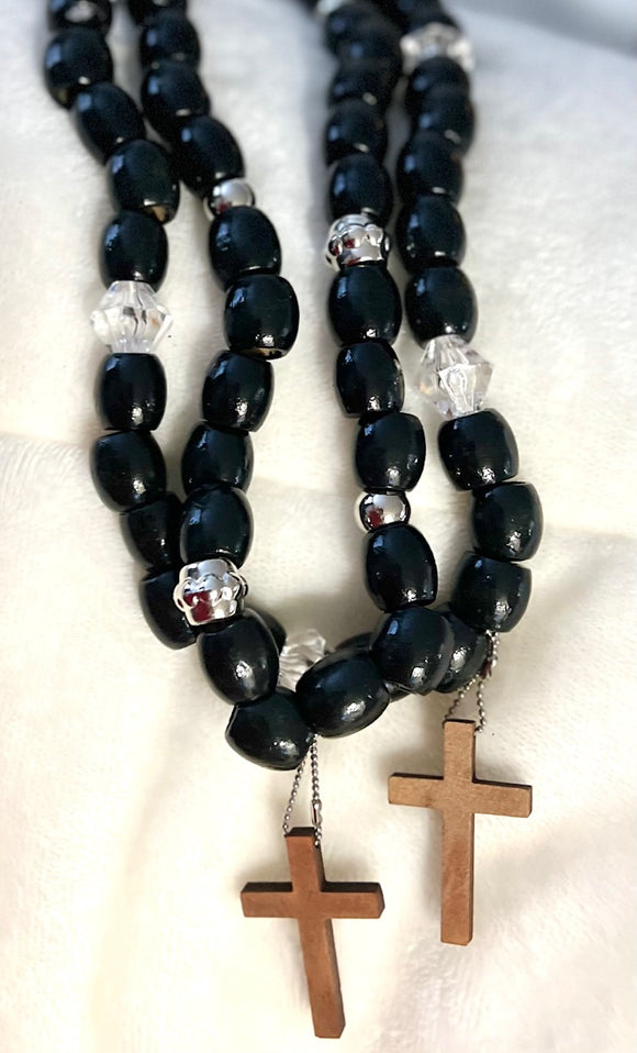 ~Handmade Prayer necklace (**necklace only) Black Olive large Loose bead with silver and Crystal inset~