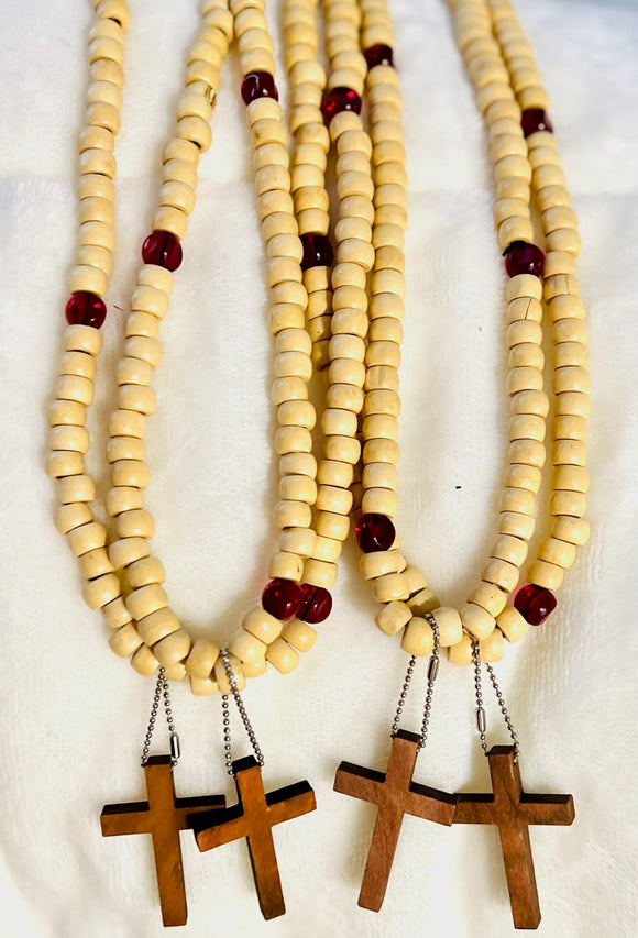 ~Handmade Prayer necklace (**necklace only) Light Natural bead with red glass bead inset~