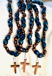 ~Handmade Prayer necklace (**necklace only) made with Deep Aqua wash and Dark Almond Loose bead inset~