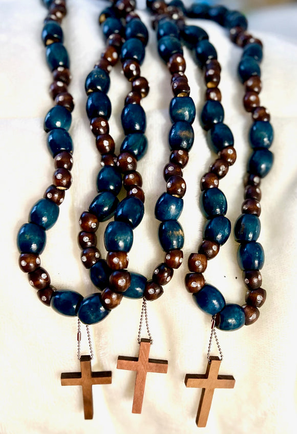 ~Handmade Prayer necklace and bracelet (**set) ....Color Deep Aqua Wash with Dark Almond Loose bead inset~